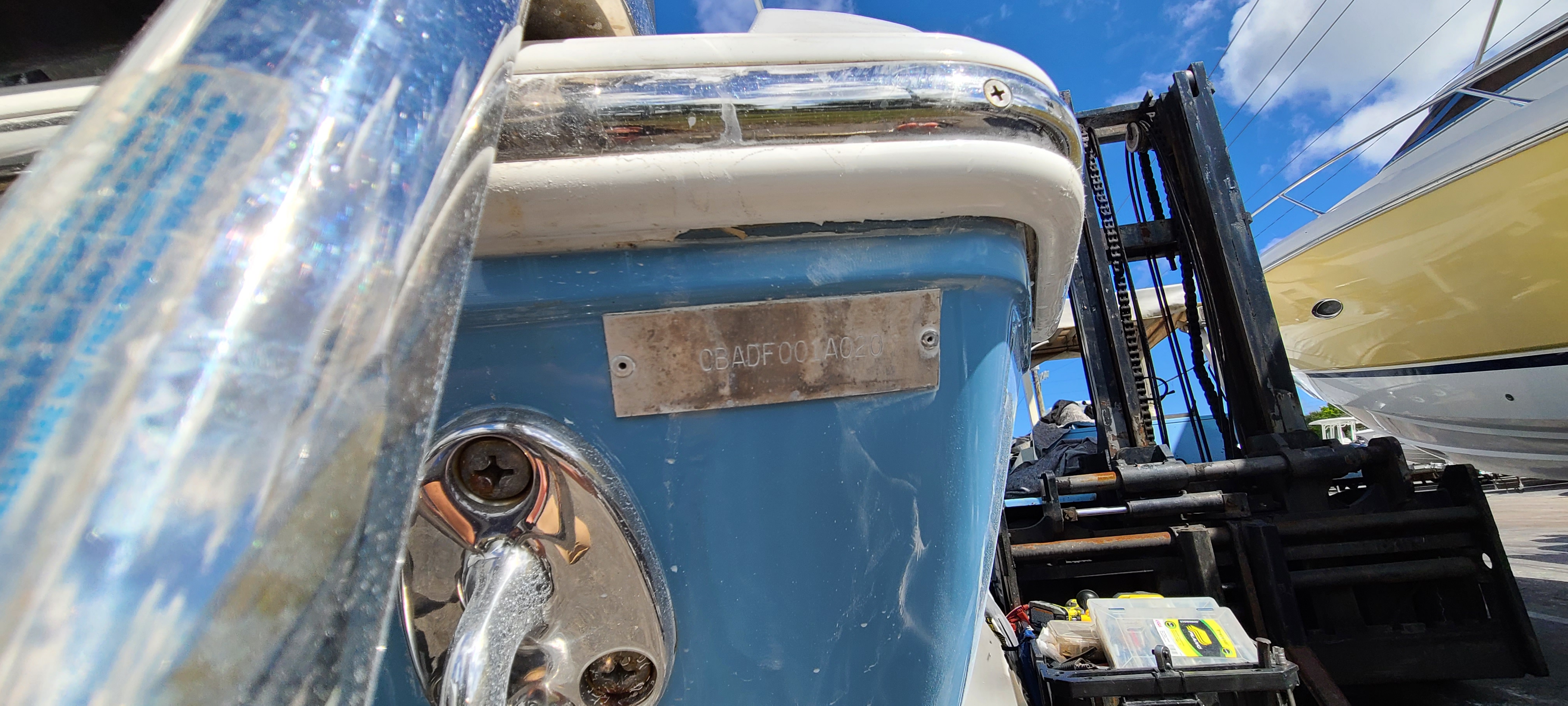 Cobia 330 DC HIN plate CBADF001A020 — vessel identification, Saint Tony LLC case vessel