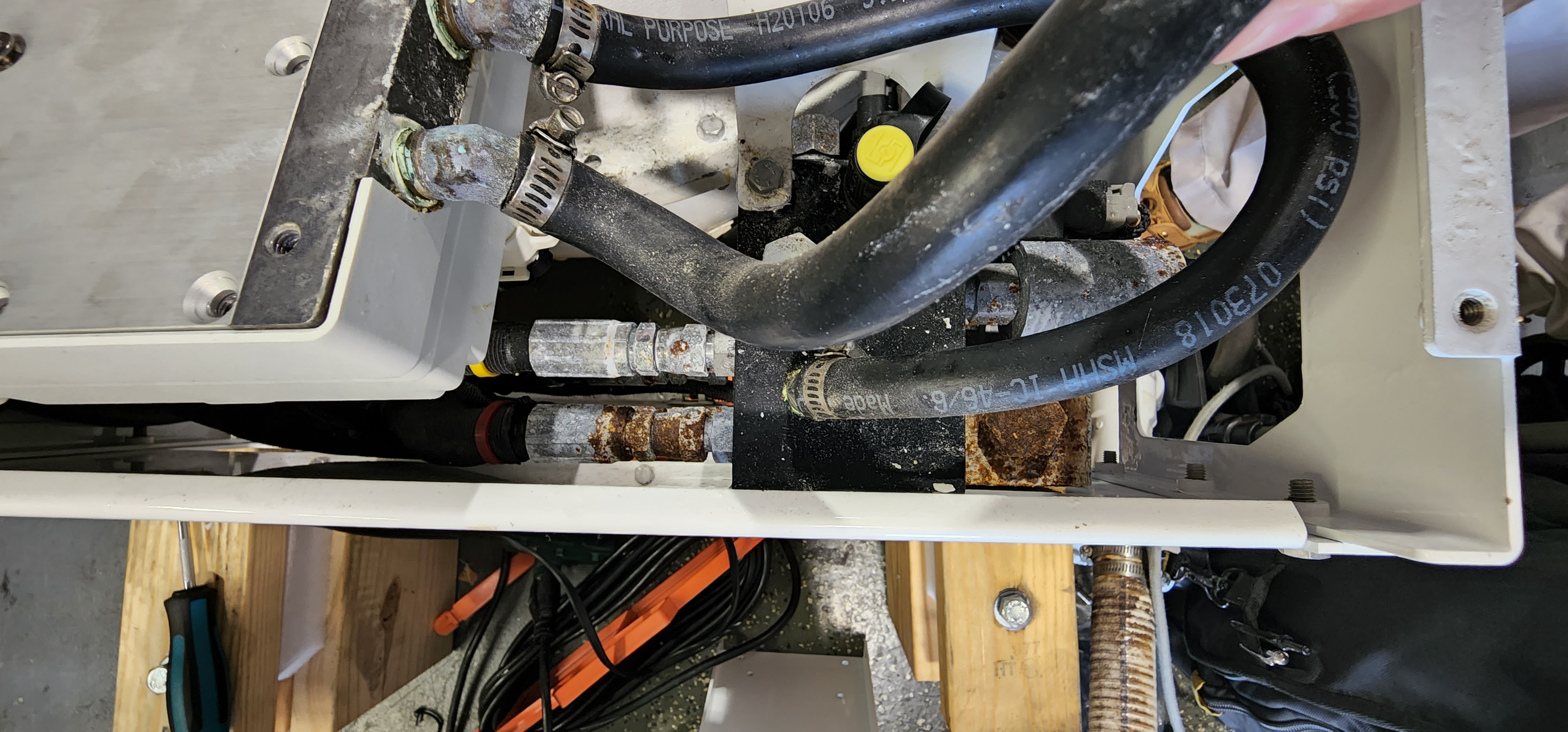 Seakeeper SK2 corroded pipe fittings — installed during vessel production, under 18 months service, May 2022